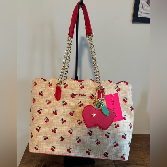 Betsey Johnson Handbags - Betsey Johnson Cherry Print Tote Bag with Red Accents New